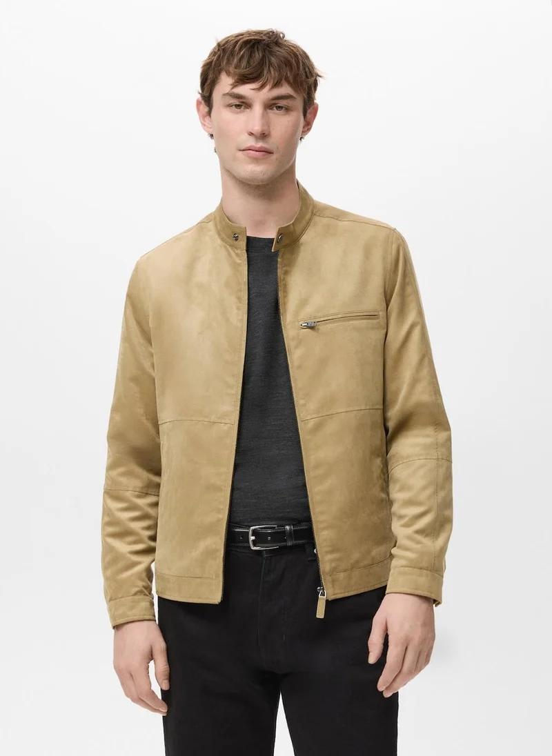 مانجو مان Suede-effect biker jacket
